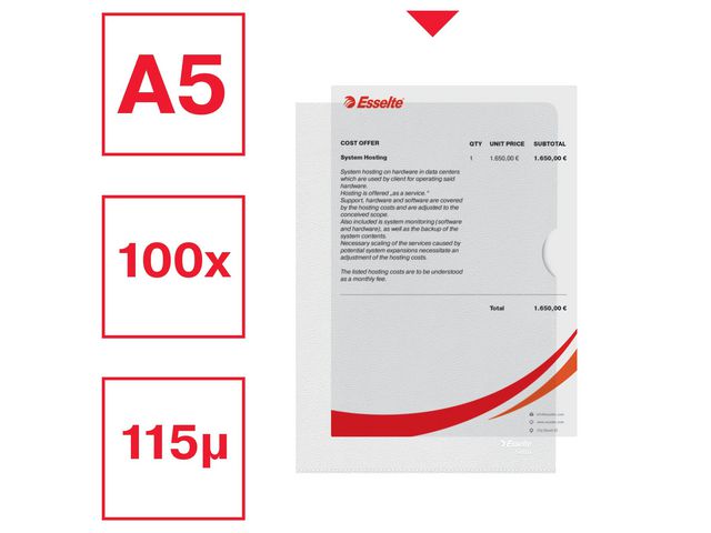 Aktmapp ESSELTE A5 0,115 klar 100/fp